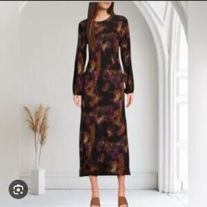 cloth & stone Tie-Dye Long-Sleeve Maxi Dress in Black, Purple & Brown